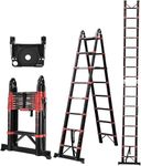 HBTower Telescoping Ladder, 16.5 FT A Frame Ladder, Compact Aluminum Extension Ladder Portable Collapsible Ladder with Stabilizer Bar RV Ladder for Outdoor Camper Trips Motorhome, 330lb Capacity, Red