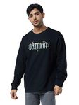 The Souled StoreOfficial Batman: Symbol Black Color Men Full Sleeve Oversized T Shirts for Men Baggy Off-Shoulder Loose Fit Relaxed Drop Shoulder Round Neck Back Printed