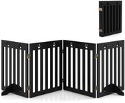 Maxmass Wooden Freestanding Pet Gate, Foldable Dog Barrier with 360°Flexible Hinges and Non-slip Foot Pads, 3/4 Panel Safety Fence for Stairs (204 x 61 cm, Brown)