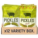 Serious Pig Snacking Pickles Selection Box, Crunchy Baby Gherkins Chilli and Original Flavours, Healthy Snacks (12x 40g)