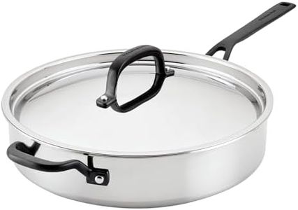 KitchenAid 5-Ply Clad Stainless Steel Stainless Steel Induction Saute Pan with Lid, 5 Quart - Polished Stainless Steel