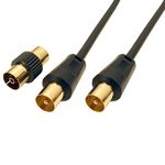 Jafsal Online TV Aerial Coaxial Male to Male Cable- Satellite Cable RF TV Antenna Lead With Female Coupler Gold Plated Connector Compatible With – TV VCR DVD – 1m Black