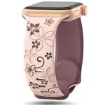 Floral Engraved Straps Compatible with Apple Watch Straps 44mm 45mm 46mm 49mm 42mm（Series 1 2 3 for Women,Cute Flower Bands Soft Silicone Sport Strap for iWatch Series 10 9 8 7 6 5 4 3 2 1 SE Ultra