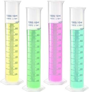 Bekith 4 Pack 1000ml Plastic Graduated Cylinder with Stable Base, Plastic Measuring Cylinder 2-Sided Marking Lab Cylinders, Clear Measuring Cylinder for Science Projects, Laboratory Supplies