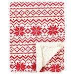 Hudson Baby Unisex Baby Plush Blanket with Sherpa Back, Red Fair Isle, One Size (56694)