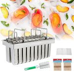 Dyna-Living Commercial Popsicle Molds 10PCS Flat Heads and 10PCS Round Heads without Slot Stainless Steel Popsicle Molds Metal Ice Cream Popsicle Mold with Lid, Single Cup Capacity 108ml/115ml