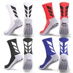 MENDENG Men's Grip Socks - Non-Slip Soccer, Anti-Skid Hospital, Training Athletic Socks, 4 Pairs, Black White Blue Red, Size 6-12