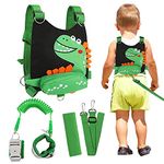 4 in 1 Toddler Harness Leash + Baby Anti Lost Wrist Link, Zhiwei Cute Dinosaur Child Safety Harness Tether, Kids Walking Wristband Assistant Strap Belt for Parent Boys Outdoor Activity (Black)