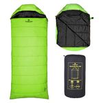 Hacer HC-1000 3in1 Camping Sleeping Bag Open Comforter & Mattress +8 Degree Winter 210T Polyester Lining Hiking Trekking for Baby, Adults Men & Women (7ft, Parrot Green & Black, 8°C to +12°C, 1kg)