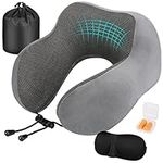 Eono Neck Pillow Memory Foam, Travel Pillow for Neck, Comfortable Neck and Head Support Pillow for Plane Cars Trains Office, Soft Flight Travel Cushion for Sleeping