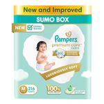 Pampers Premium Care Pants Style Baby Diapers, Medium (M) Size, 216 Count, All-in-1 Diapers with 360 Cottony Softness, 7-12kg Diapers