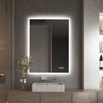 furduzz Bathroom LED Mirror, 700x500mm Illuminated Backlit Bathroom Mirror with LED Light, Wall Mounted Vanity Mirror with 3 Color Light Dimmable, Anti Fog, Memory Function, Vertical/Horizontal