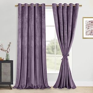 DWCN Extra Wide Velvet Curtains - Elegant Super Soft Tieable Window Curtains Panels Blackout Grommet Design Thick Fabric Window Dressing for Theater/Den/Dorm/Dining, Lavender, W60 x L90, 2 Panels