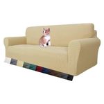 MAXIJIN Super Stretch Couch Cover for 3 Seater Couch, 1-Piece Universal Sofa Covers Living Room Jacquard Spandex Furniture Protector Dogs Pet Friendly Fitted Couch Slipcover (3 Seater, Beige)