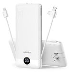 VEGER Portable Charger, 10000mAh Power Bank with Built-in Cables&Wall Plug, USB C Phone Chargers 5 Outputs 2 Inputs Travel Essentials, Slim External Battery Pack Compatible with iPhone, Android(White)
