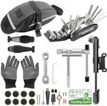 Bike Repair Kit with 120 PSI Mini Pump, 16-in-1 Multitool, Chain Tool, Tire Levers & Glueless Patches, Presta/Schrader, Under-Seat Saddle Bag — 27-Piece Bicycle Tool Set