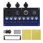 Geloo 8 Gang Marine Rocker Switch Panel, Boat Switch Panel Waterproof, 12V Switch Panel Toggle Switches Panel with LED Circuit Breaker 3.1A USB Charger Voltmeter ON/Off for Car Rvs Vehicles (Blue)