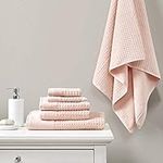 Madison Park Spa Waffle 100% Cotton Luxurious Towel Set, Premium Texture Waffle Weave, Highly Absorbent, Quick Dry, Hotel & Spa Quality Wash Clothes for Bathroom, Assorted Sizes, Pink 6 Piece