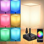 COZOO Bluetooth/WiFi RGB & USB Bedside Table Lamp with 3 USB Charging Ports and 2 Outlets Power Strip, LED Light Bulb Dimmable, Music Sync RGB Color Changing Light for Party Home/Bedroom/Living Room