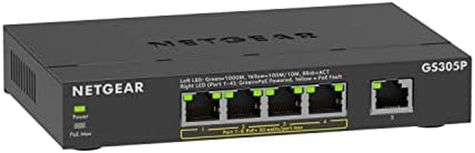 NETGEAR 5-Port Gigabit Ethernet Unmanaged PoE Switch (GS305P) - with 4 x PoE+ @ 63W, Desktop or Wall Mount