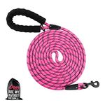 Plutus Pet Long Rope Dog Lead, With Comfortable Padded Handle, Reflective Nylon Heavy Duty Rope Lead, 4.5m 6m 9m Dog Training Lead for Small Medium Large Dogs (4.5m, Pink)