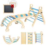 BlueWood Pikler Triangle Set Pikler Climbing Set for Toddlers, Foldable Baby Climbing Toys, Wooden Montessori Climbing Set for 2-6 Years Old, Indoor Playground Jungle Gym for Kids Sky Blue