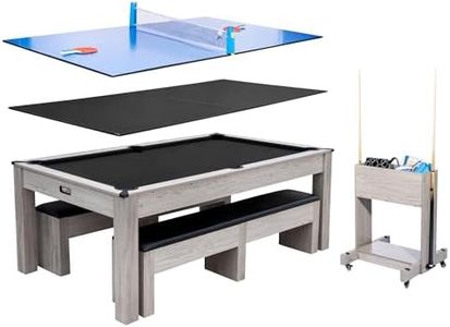 7FT 3-in-1 Pool Table with Dining Top & Table Tennis | Billiard Table Set with Accessories (Balls, Cues, Ping Pong) | HDF Wood Grain Finish | Includes Rolling Storage Caddy
