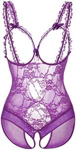 ALOECDYV Women Sexy Lingerie Nightwear - One-Piece Bodysuit Nightie Plus Size, Black, Purple, X-Large