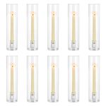 NUPTIO Taper Candle Holders Glass: Hurricane Candle Holder Bulk for Tapered Candles 10 Pcs Large Crystal Candlestick Holder Stand with Cylinder Sleeves for Home Wedding Chrstmas Birthday Party Decor