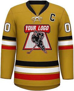 Custom Hockey Jersey for Men Youth Practice Jerseys Stitched or Printed Personalized Name Number Add Logo, Gold/White/Red-20, One Size