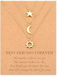 SUNSH Sun and Moon Best Friend Necklaces for 3 Women Teens Girls Friendship Bessties Necklace Set Sister Jewelry BFF Gifts for Her Gold