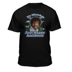 Official Bob Ross No Mistakes Just Happy Accidents Black T-shirt (X-Large)