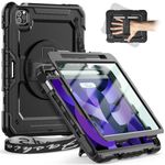 Timecity for ipad air case, iPad Air 4th/5th Generation Case 2020/2022, 10.9 Inch Heavy Duty ShockProof Bumper Case With Screen Protector, KickStand, Hand Strap for kids 360° Rotating cover, Black