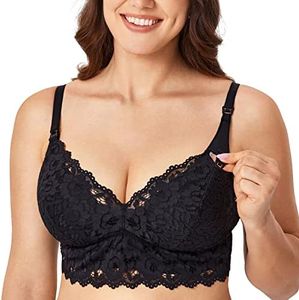 MOMANDA Women's Lace Nursing Bra Wirefree Padded Breastfeeding Maternity Bralette Cute Black 34D