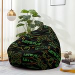 Lukery Bean Bag Chair Bean Bag Cover, Stuffed Animal Storage Bean Bags, Gamepad Pattern, Beanbag Chair for Kids Adults, No Filler, Washable Beanbag Lazy Sofa (Black Green,L/35.4x43.3'')