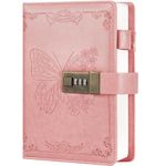 Diary with Lock, Journal for Women Girls, Vintage Lock Journal Refillable Personal Locking Notebook Secret Journal with Combination Lock 5.3inx 7.8in (Pink)