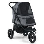 COSTWAY Dog Stroller, 3 Wheels Foldable Dogs Pushchair Cats Pram with Adjustable Canopy, Storage Basket, One-Foot Brake, Pet Travel Buggy for Small and Medium Dog Cat (Grey)