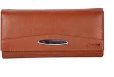 Hawai Genuine Leather Tan Colour Wallet for Women | 3 Card Slots | 2 Photo ID Window | 5 Zippered Pocket | 4 Compartment