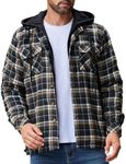 COOFANDY Mens Plaid Quilted Lined Flannel Jacket Button Down Flannel Shirt Jackets with Hood