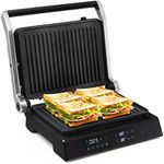 TANGZON Electric Fold-out Non-Stick Grill, LED Touch Gourmet Sandwich Maker Panini Press with 2 Detachable Plates & Adjustable Temperature, BBQ Griils Countertop Breakfast Hotplate (Bakelite Top)
