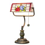 Blivuself red rose tiffany bankers desk lamp stained Glass table lamp Vintage Bedroom bedside Study Pull Chain reading desk light retro office gift nightstand aesthetic antique accent desktop desklamp