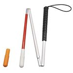 70cm White Cane, Aluminum Folding Cane for The Blind,Folds Down 3 Sections, with 2 Tips (Black Handle)