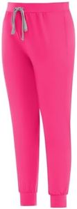 Eadflie Scrub Pants for Woman with Zippered Pocket, Slim - fit Jogger Pants, Lightweight, Ultra Soft, 4-Way Stretch Fabric (Azalea Pink/2XL)