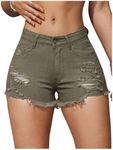 Verdusa Women's Ripped Distressed Skinny Denim Shorts Army Green Medium