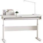 FCD Kids Desk, Wooden Adjustable Height Ergonomic Study Desk with Tiltable Desktop, Pull Out Storage Drawer for Kids 4-13 (White)