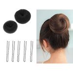 2 PCS Hair Bun Black, Hair Donuts for Buns, Hair Bun Maker, Doughnut Donut Hair Bun Ring Shaper Chignon Doughnut with 5 U-shaped hair clips for Chignon Hair Styles Ballet Dancers Kids Girls