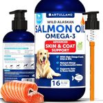 Salmon Oil for Dogs - Omega 3 for Dogs - 16 FL OZ Wild Alaskan Salmon Fish Oil - Natural EPA & DHA Fatty Acids for Skin & Coat, Allergy, Joint & Bone Health - Liquid Support Supplement for Shedding