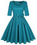 MINTLIMIT Women's 3/4 Sleeve Cocktail A-Line Sweetheart Party Fall Wedding Guest Dress，Blue，L