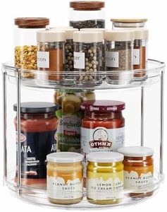 CSYY 2 Tier Lazy Susan Turntable Cabinet Organizer Spice Jars Storage Rack, Rotating Kitchen Countertop Organiser, Storage Rack for Kitchen, Fridge, Bathroom and Cosmetic, Makeup Holder Clear