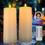 SoulBay Rechargeable Candles, 4" x 10" Solar Candles Outdoor Waterproof Electric LED Flameless Pillar Candles Flickering with Remote Control and Timer for Garden Lanterns Home Room Decor, 2 Packs